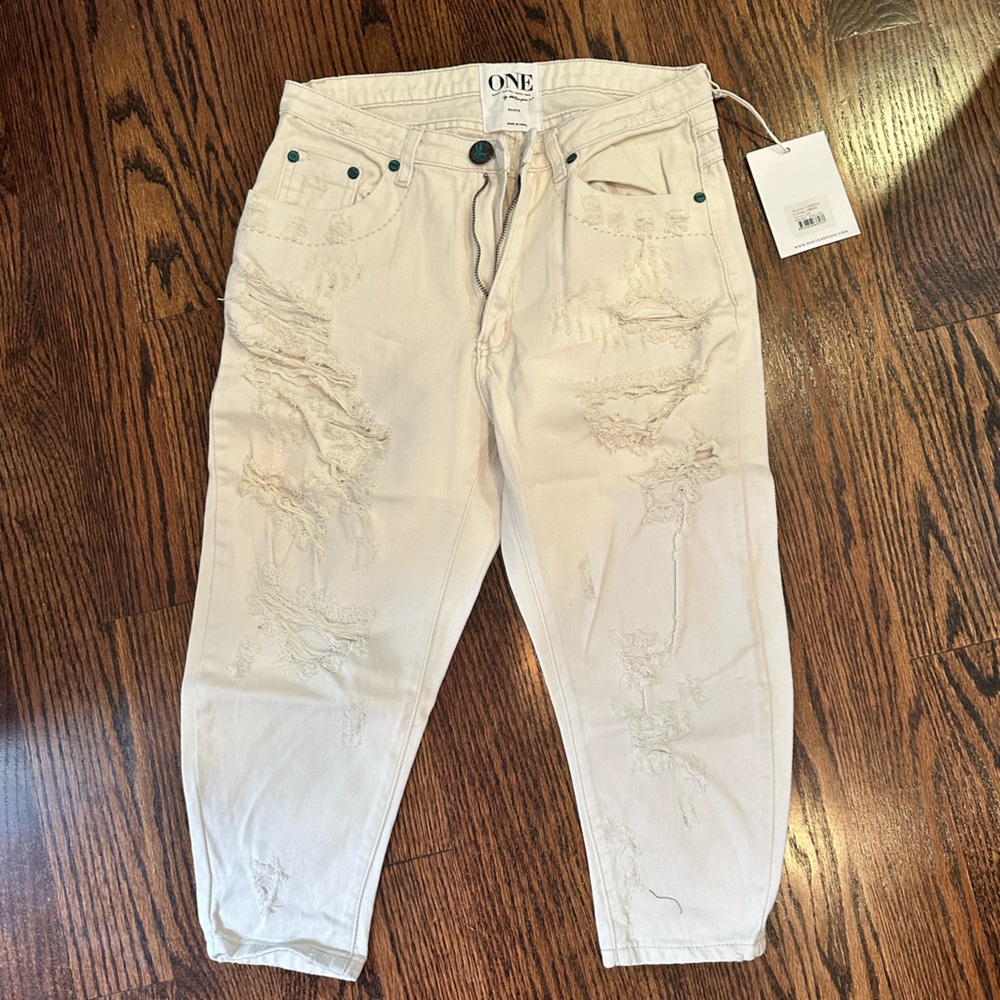 NWT One Teaspoon Capri boyfriend Ripped Jeans